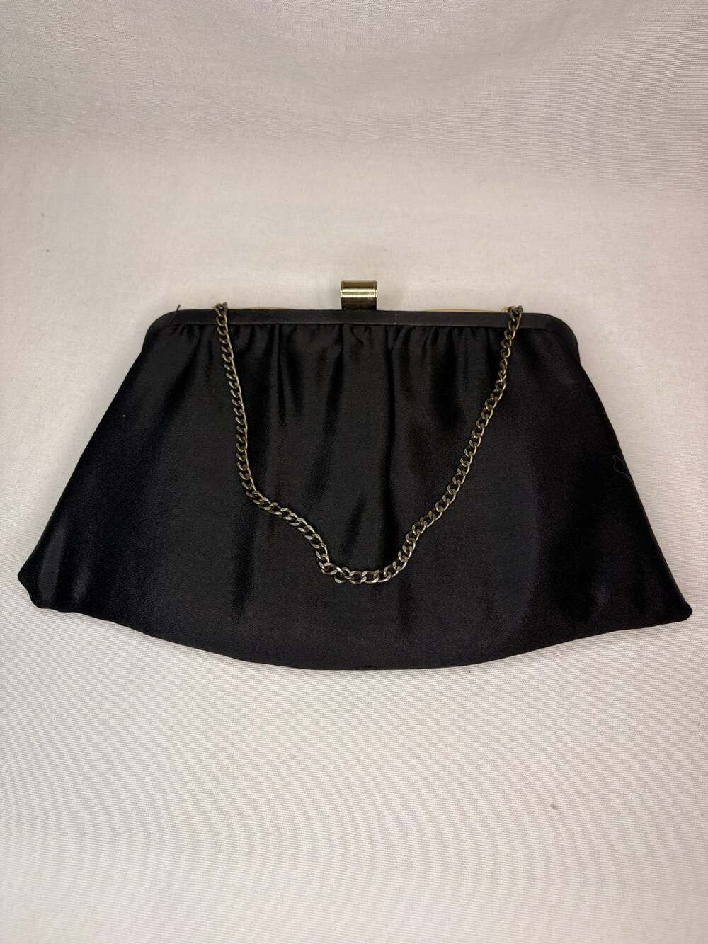 Vintage Ande Black Satin Evening Clutch Purse Gold Chain Frame Bag